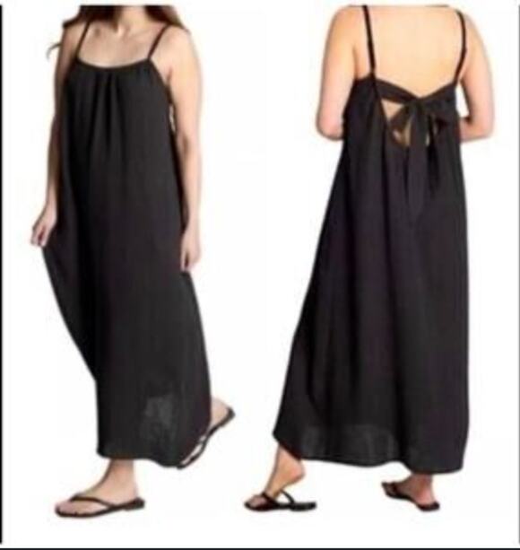 Sol Angeles Dresses & Skirts - Sol Angeles Women M/L Black Gauze Midi Dress Tie Back Adjustable Straps NWT
